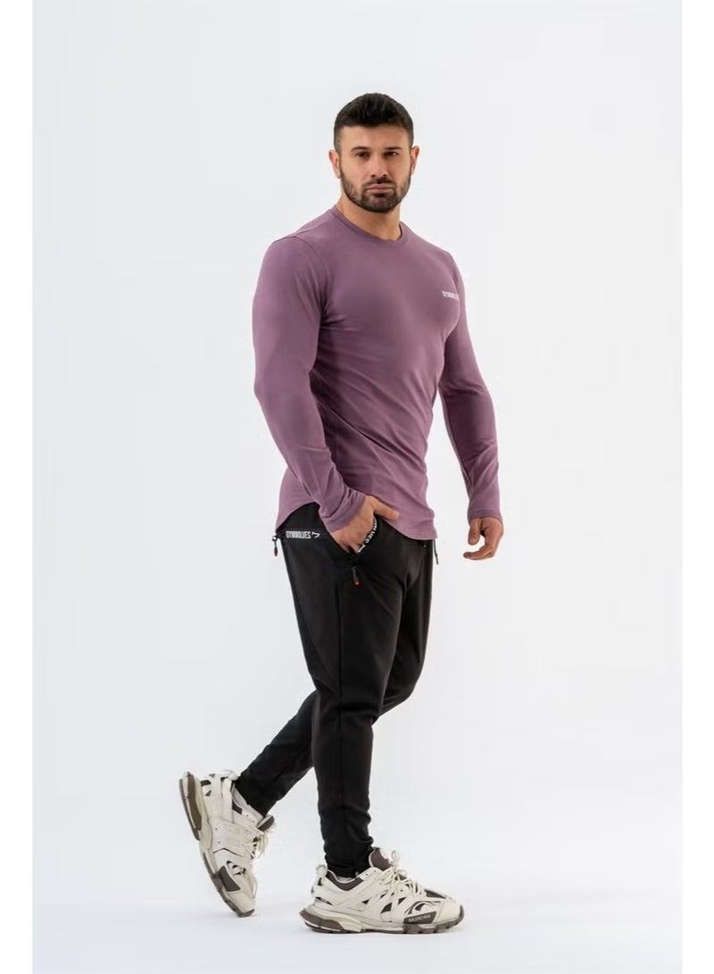 Gymwolves Men's Sports Bodysuit | Purple | Long Sleeve Sports T-Shirt | Basic Series | - Image 2
